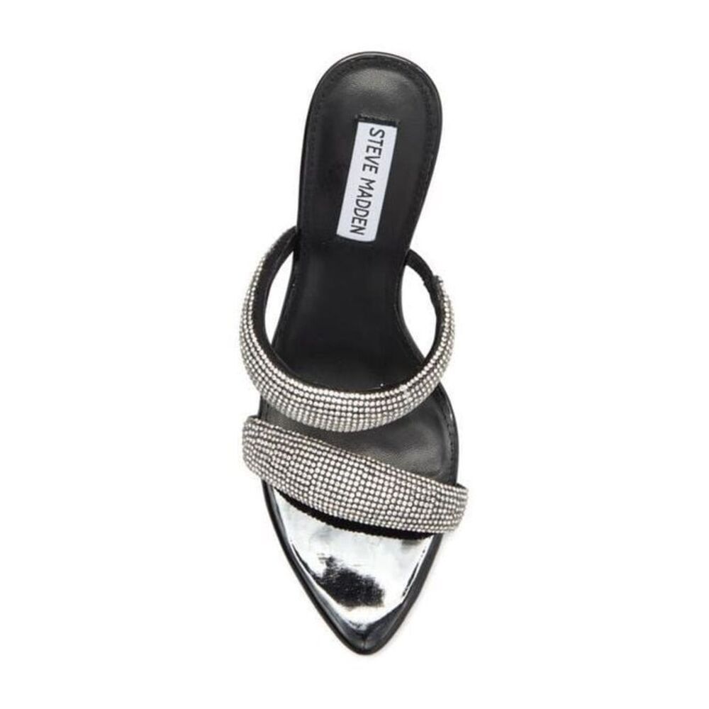 Revolve Steve Madden Metallic Harperr Black Crystal Embellished Heeled Sandals - Picture 3 of 13